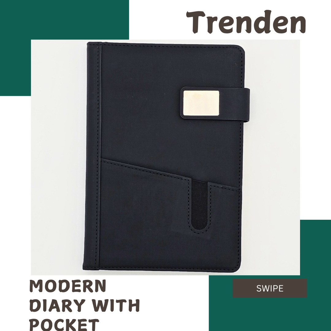 Black Fabric A5 diary with pocket for phone or things