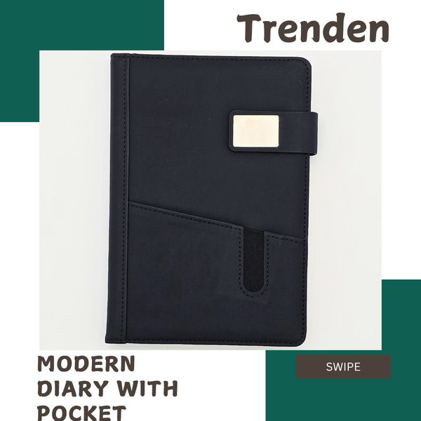 Black Fabric A5 diary with pocket for phone or things