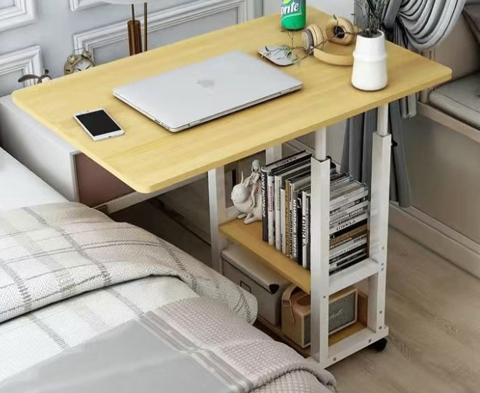 Adjustable table with shelves