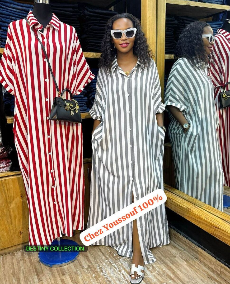 Robe longue à rayures pour femme