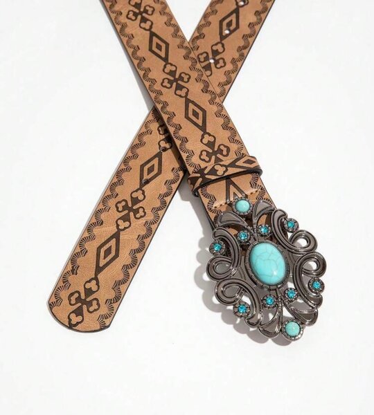 Ceinture en cuir avec boucle turquoise