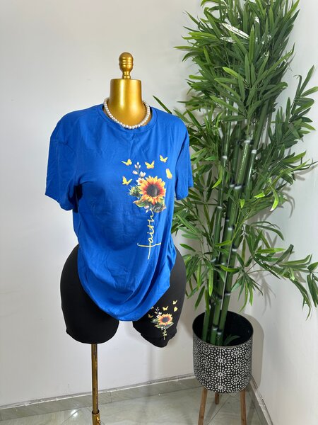 Tee-shirt bleu tournesol