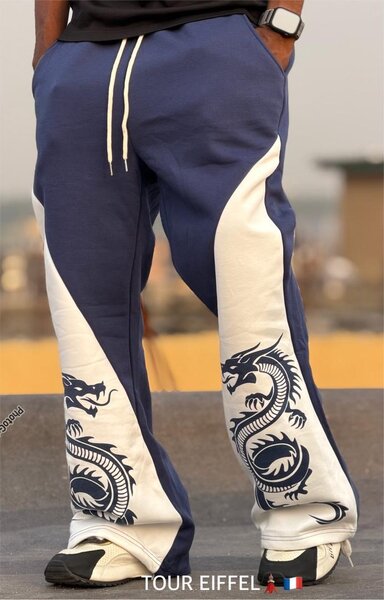 Pantalon de jogging bleu avec dragon