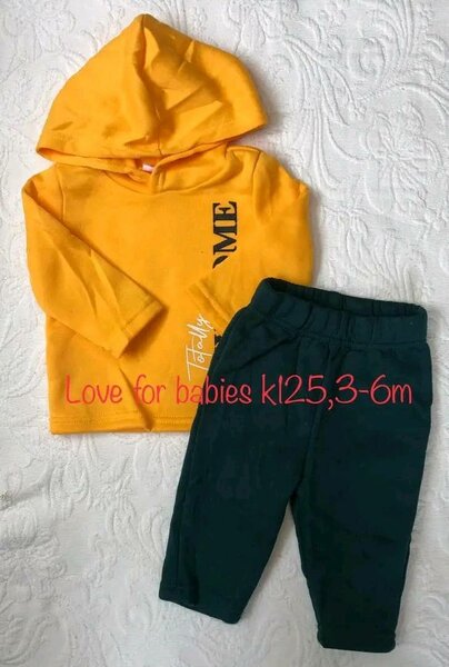 Tracksuit, yellow hoodie + black pants, 3-6m