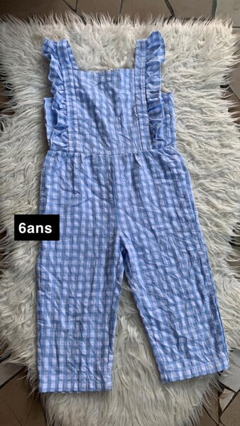 Combinaison fille à carreaux bleus