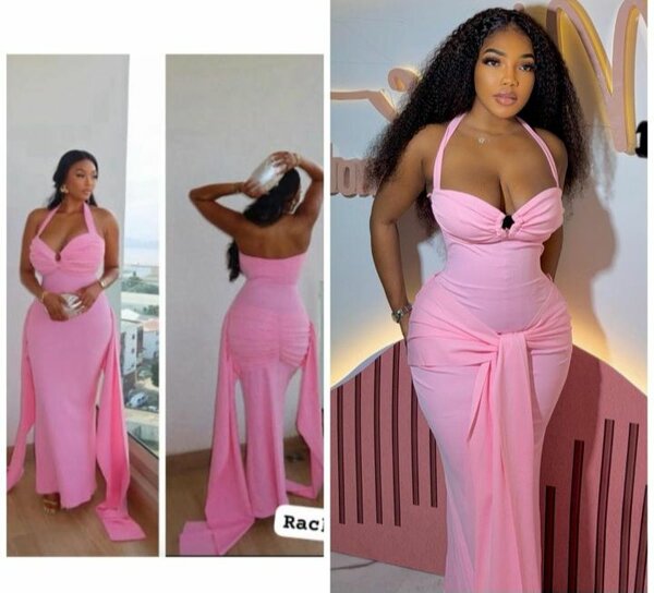 Robe longue fendue rose