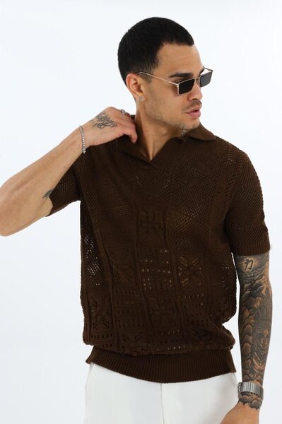 Polo en maille marron homme