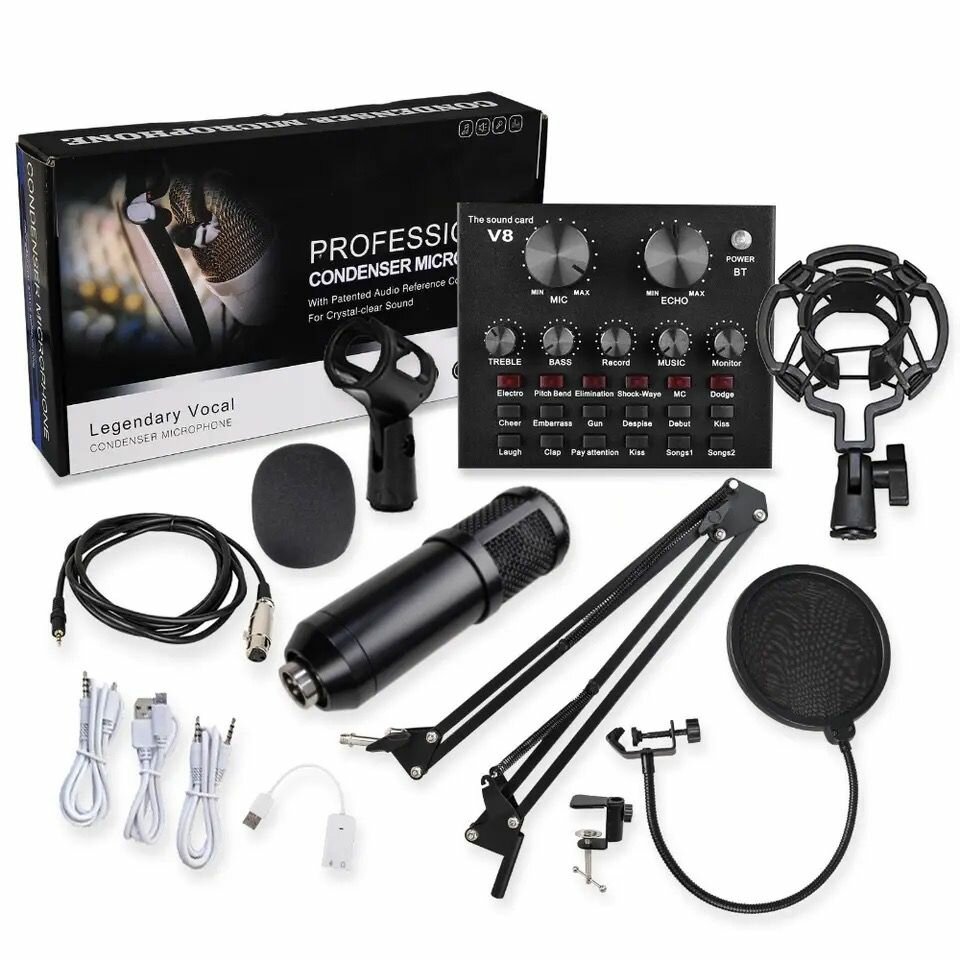 BM800 Microphone and Livestream SoundCard Console