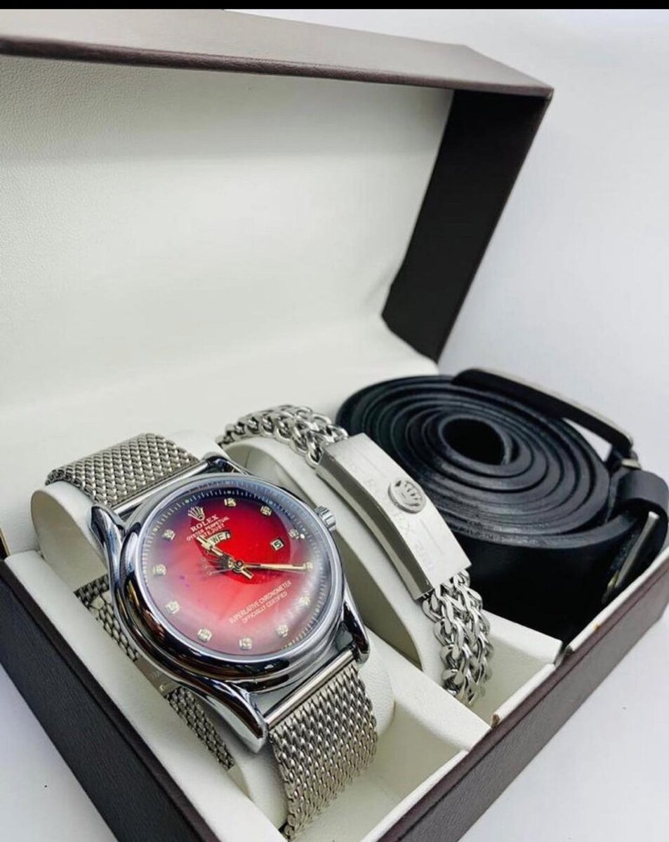 Men jewelry set , watch, bracelet and Genuine leather belt