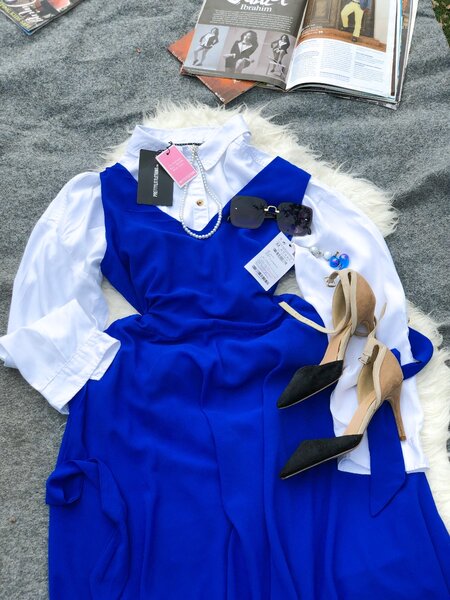 Royal blue pinafore dress
