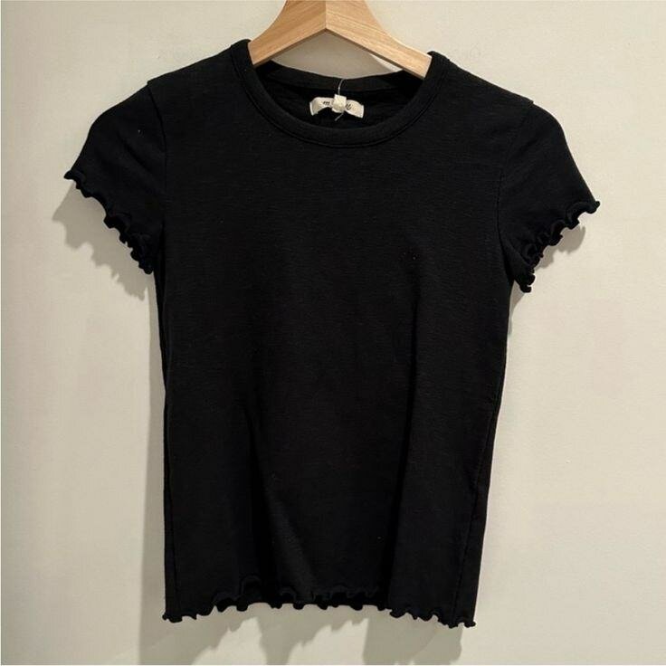 Black Ruffle Trim T-Shirt