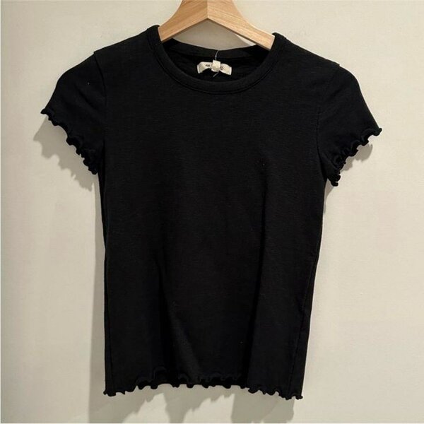 Black Ruffle Trim T-Shirt