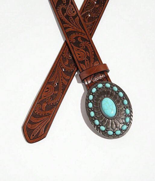 Ceinture en cuir gravé turquoise