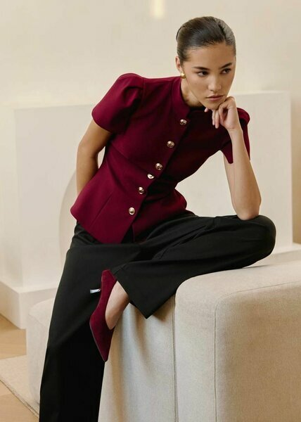 Women’s Burgundy Blazer with Gold Buttons
