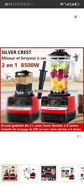 Mixeur Broyeur Silver Crest 8500W