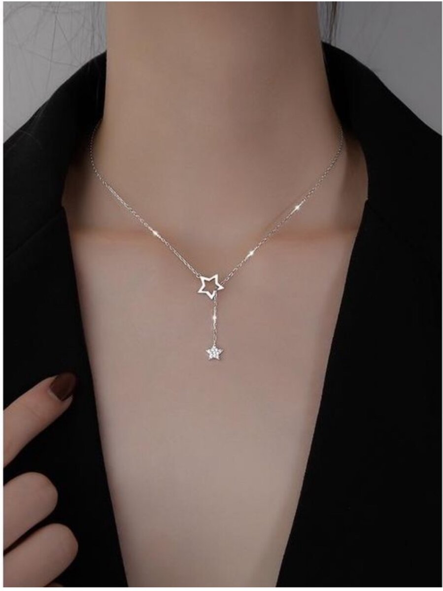 Shiny Butterfly Silver Plated Necklace Ladies Exquisite Doub