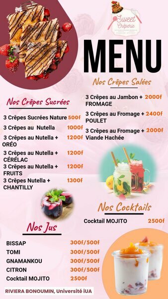 Cocktail maison et jus frais (bissap, mojito, citron...)