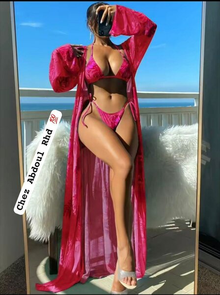 Bikini et Kimono Rose Éclatant