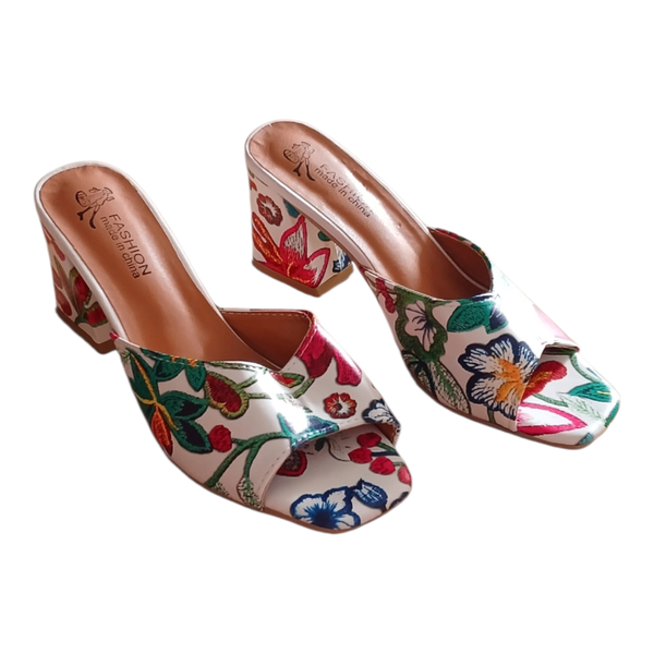 Mules à talons fleuries