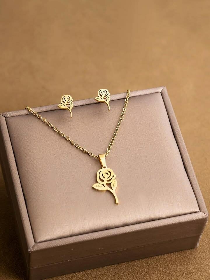 Ensemble Collier et Boucles Rose