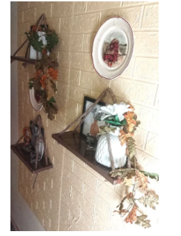 Brown Wood Wall Floating Shelf - Set of 3 Rope Wooden Shelf - Rope Hanging Shelves