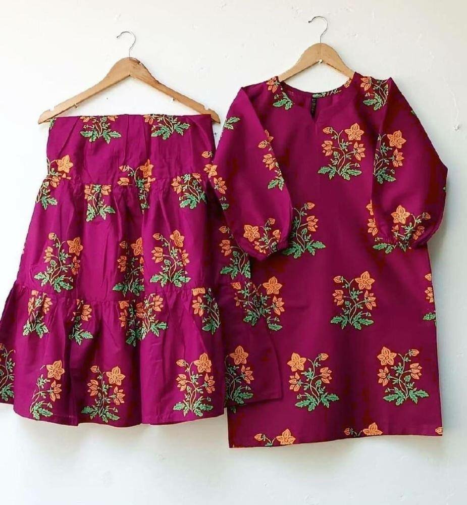 2 pcs woman's stitched linen printed suit