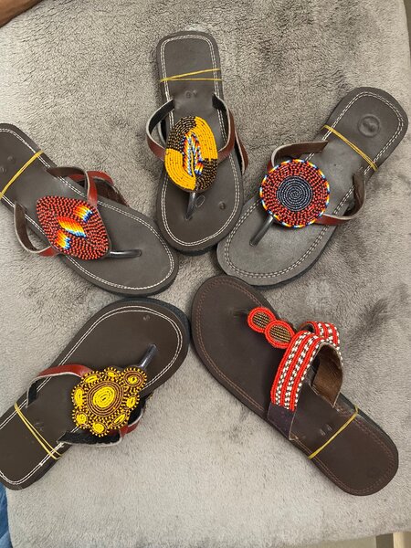 African leather beaded slippers
