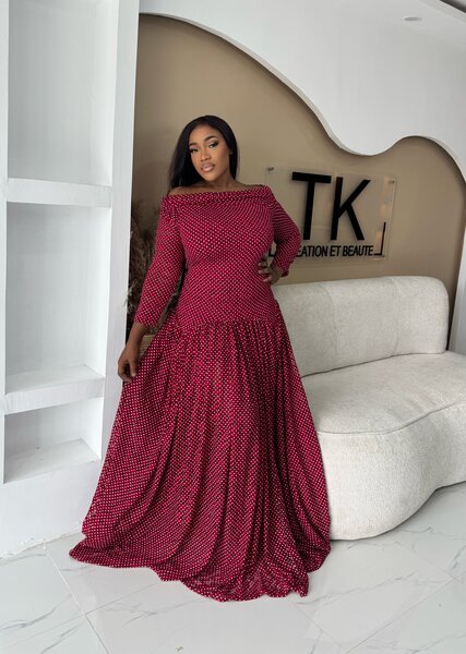 Robe Maxi Élégante Rouge à Pois
