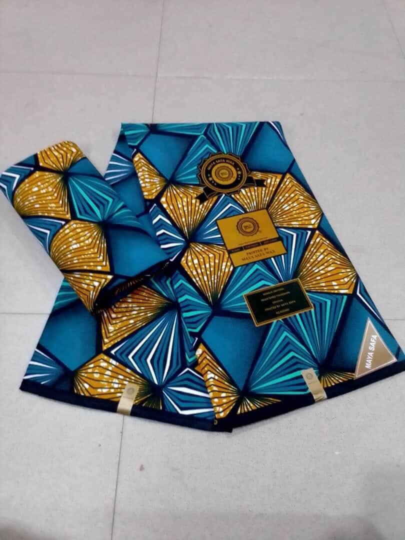 Wax fabric with Super Java 6 yards print brown and blue