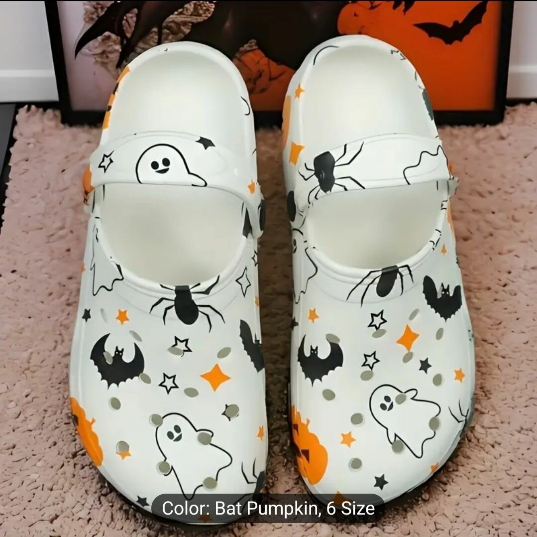 Women's Halloween Pumpkin Bat Casual Mules & Clogs,