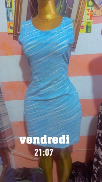 Robe Évasée Bleu Rayures