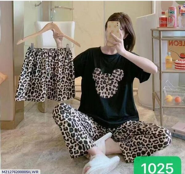 Three pieces women's stitched cotton Jersey printed night su