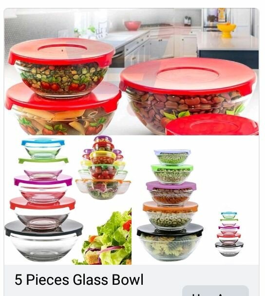 5 pieces glass bowls with plastic lids