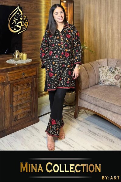 Heavy embroidery shirt with embroidered trouser 2piece