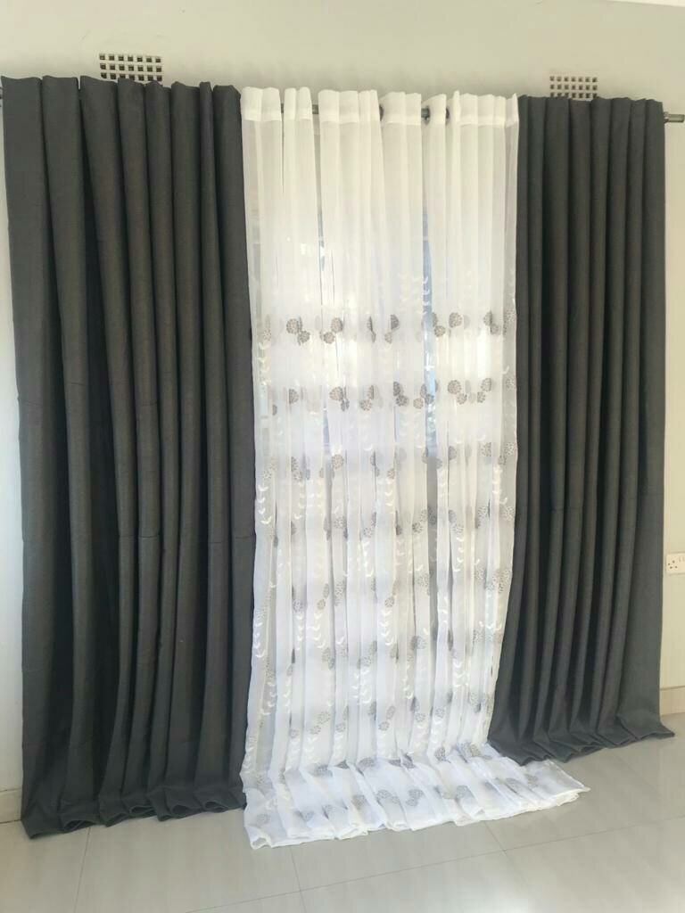 2 drops of curtains gray and white