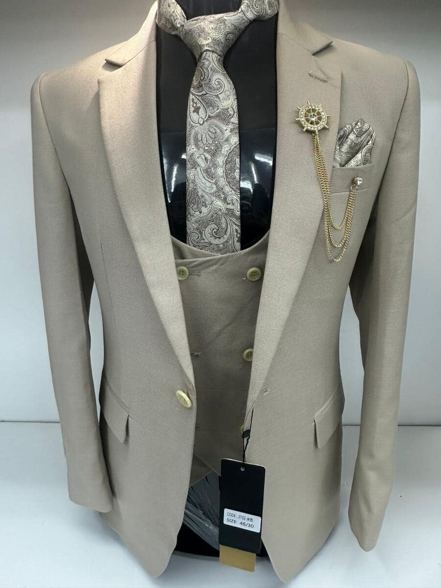 Beige three-piece suit