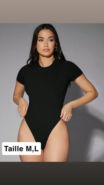 Body Noir à Manches Courtes
