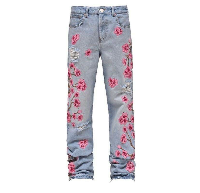 Jeans à fleurs brodées élégants