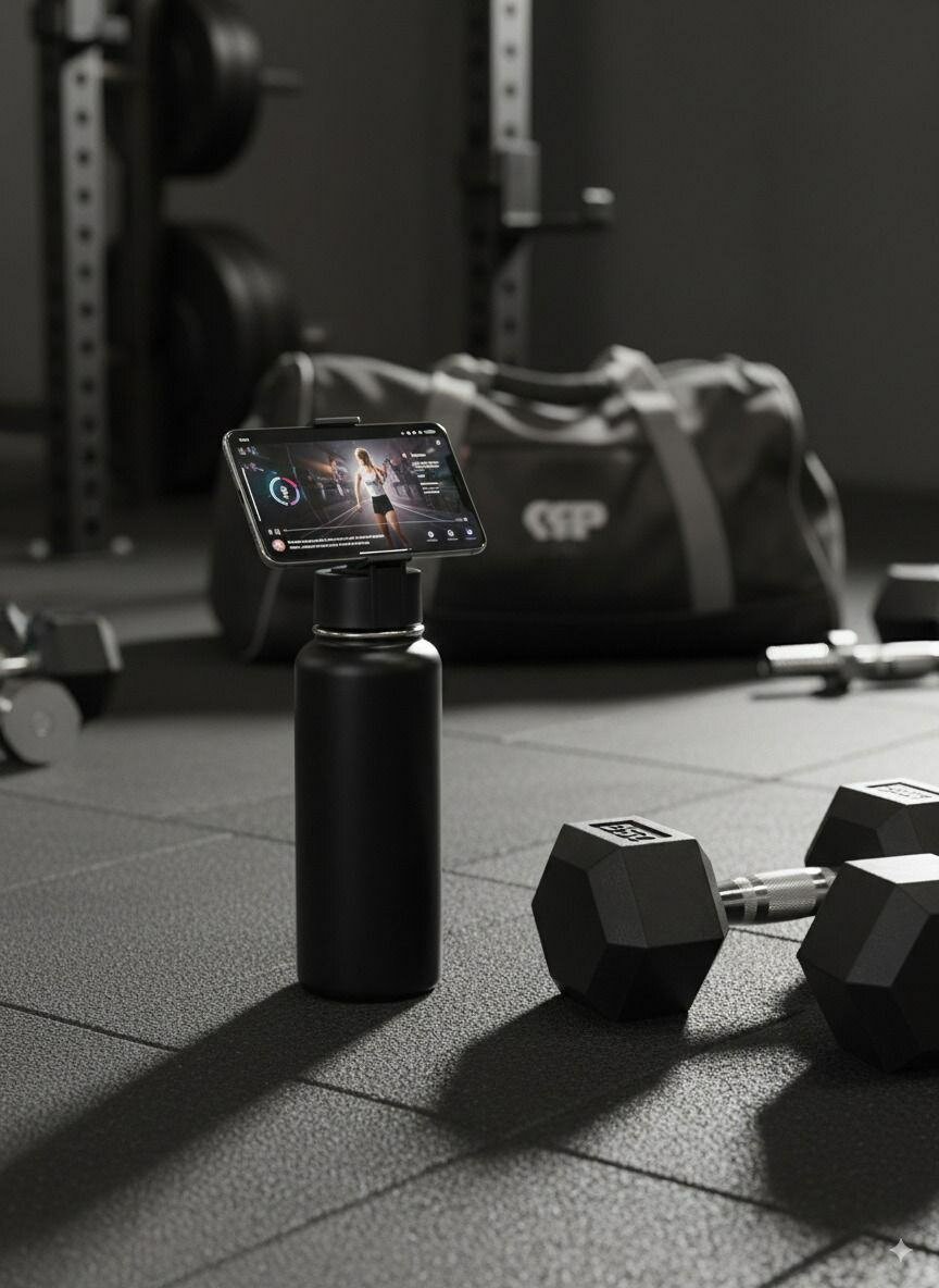 Bouteille d'eau avec support téléphone