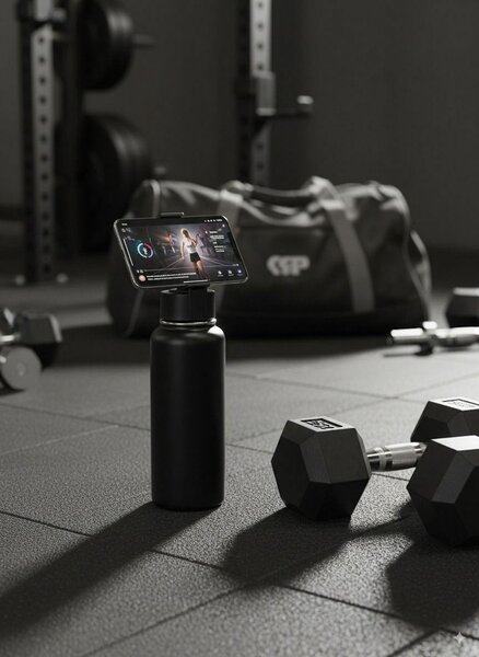 Bouteille d'eau avec support téléphone