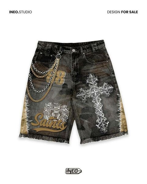 Shorts en jean avec motifs croisés