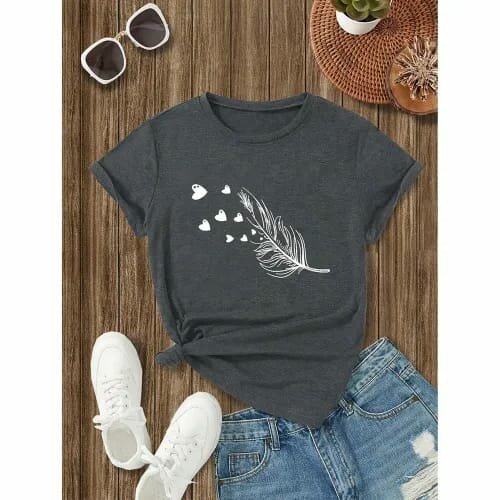 T-shirt imprimé plume femme