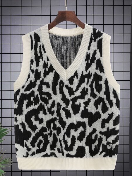 Pull sans manches motif léopard