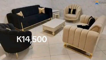 Set 1 armchair + sofa blue and 1 armchair + sofa light beige