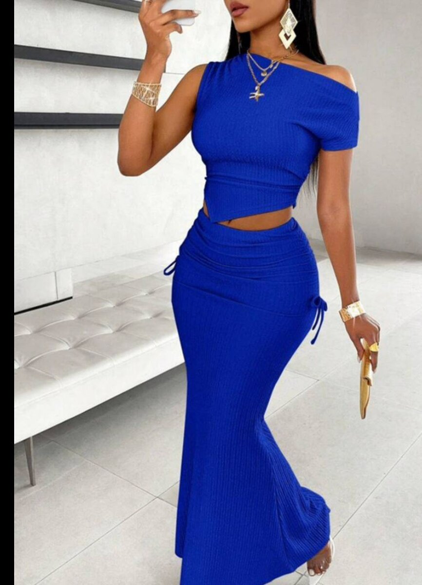 Robe Élégante Bleu Fendu