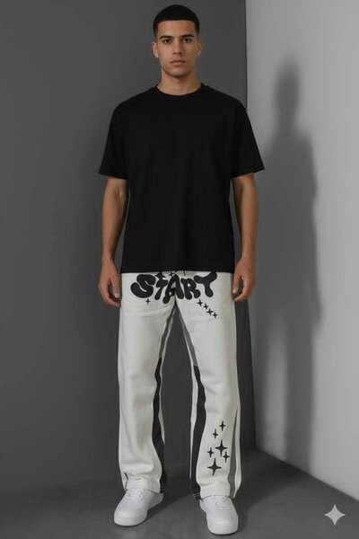 Pantalon blanc imprimé "START"