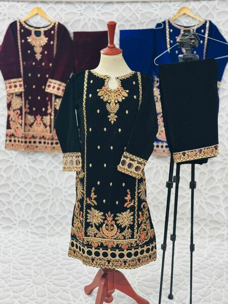 Fancy Velvet 2 pc embroidery   stitched dress