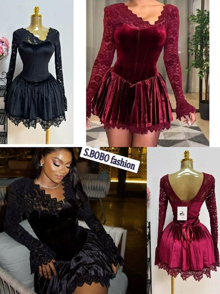 Robe Velours à Dentelle Élégante