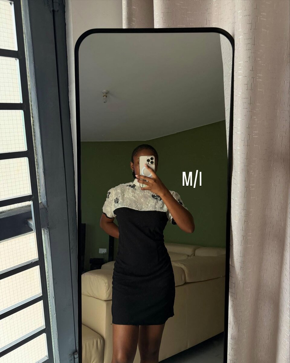 Black dress with white lace top