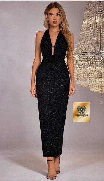 Robe longue noire scintillante